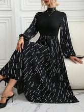 Printed Long Sleeve Mock Neck Dress Black / S